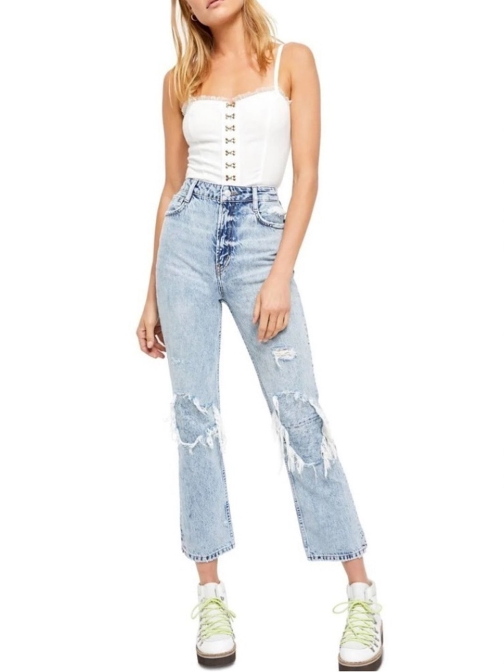 Free People | Women’s Stonewash Blue We The Free My Own Lane Distressed Jeans 27